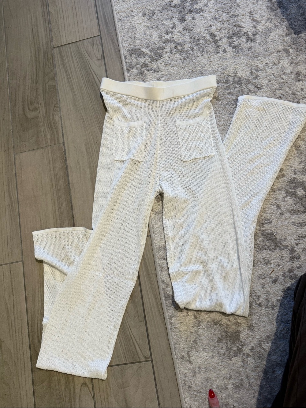 DEVON WINDSOR Cream Knit Wide-Leg Pants with Patch Pockets